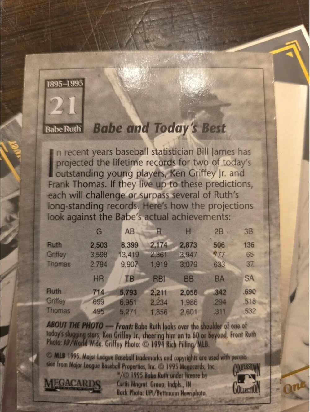 1995 Megacards Babe Ruth/Ken Griffey #21 Babe and Today's Best Promos [COPY]